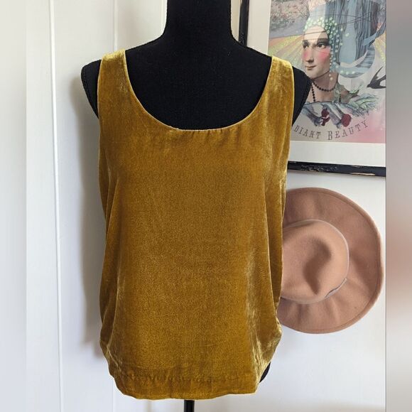 J. Crew Vintage Gold Pullover Sleeveless Velvet Top 6 Coastal Cowgirl Boho - Picture 3 of 15